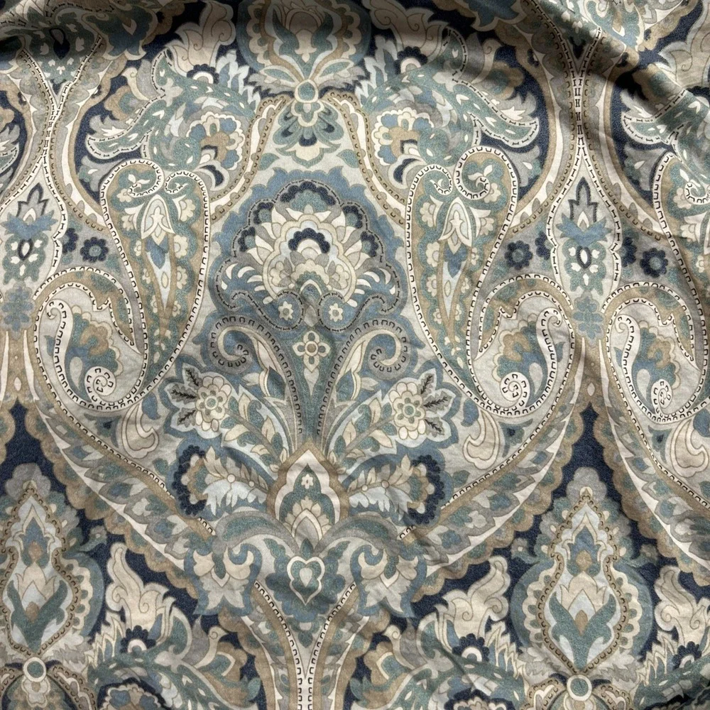 Pottery Barn Duvet Mackenna Paisley Queen Size Blue Green Preppy Cotton